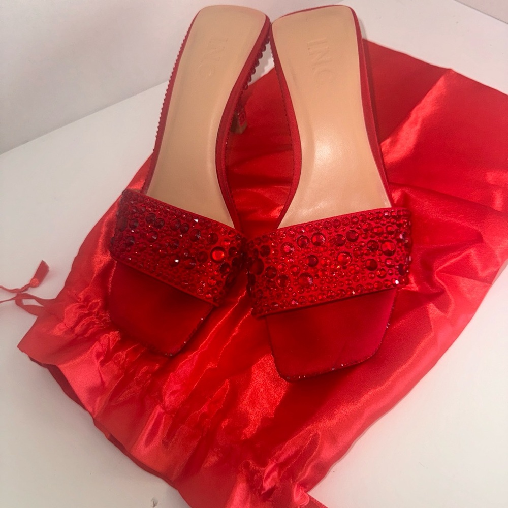 INC International Concepts Red Crystal Embellished Mules